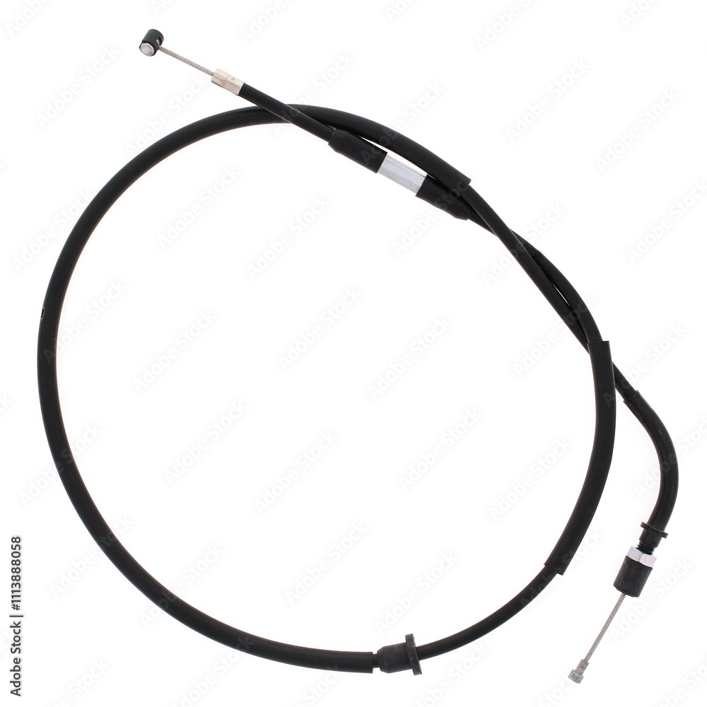 A detailed closeup image of a throttle cable set against a white background A detailed closeup image of a throttle cable set against a white background