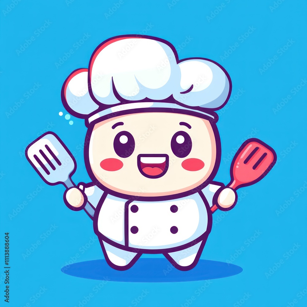 Cute cartoon chef holding spatulas. Cute cartoon chef holding spatulas.