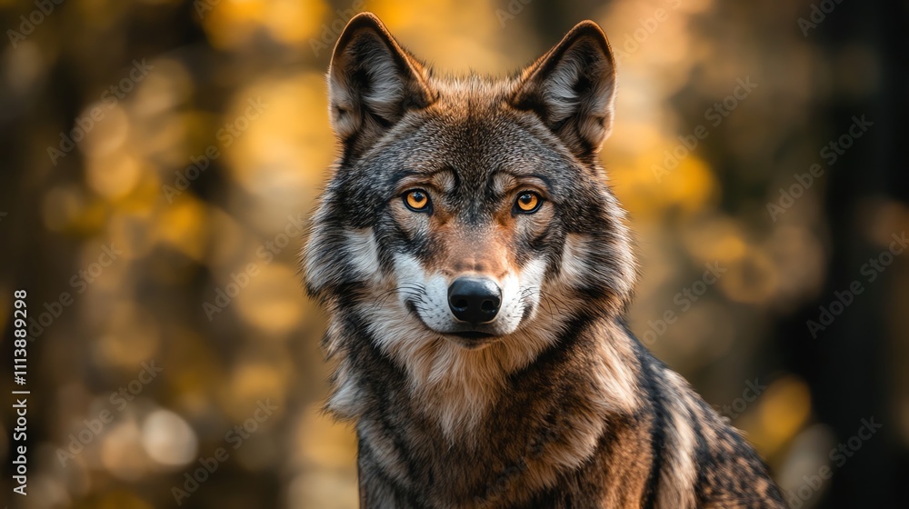 Obraz premium A wolf looks directly at the camera.