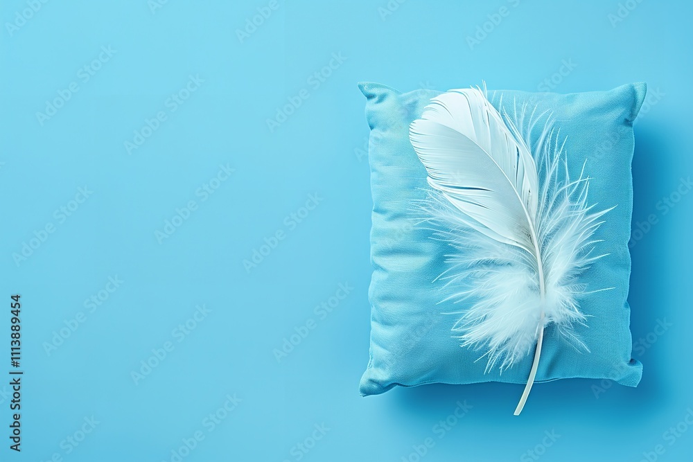 An upclose look at a whitefeathered blue cushion set against