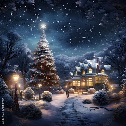 Christmas house with poinsettia plants outside in