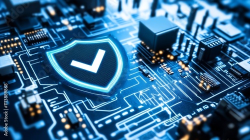 Wallpaper Mural Digital Shield with Checkmark on Circuit Board Torontodigital.ca