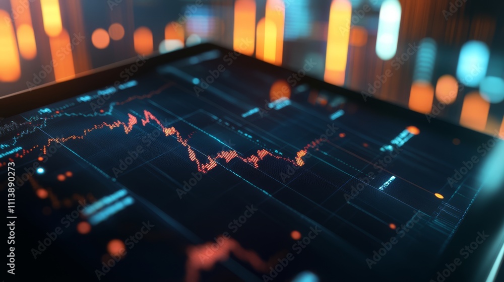 Stock Market Graphs on Tablet Display Stock Market Graphs on Tablet Display