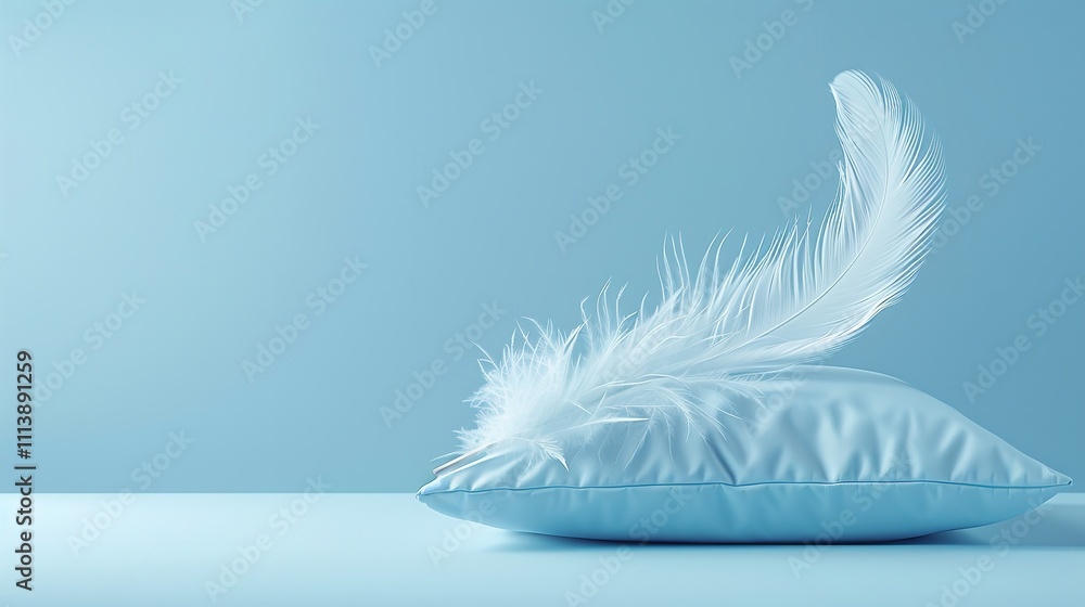 An upclose look at a whitefeathered blue cushion set against