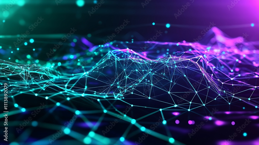 Abstract digital landscape with glowing connections and vibrant colors, representing data and technology innovation Abstract digital landscape with glowing connections and vibrant colors, representing data and technology innovation