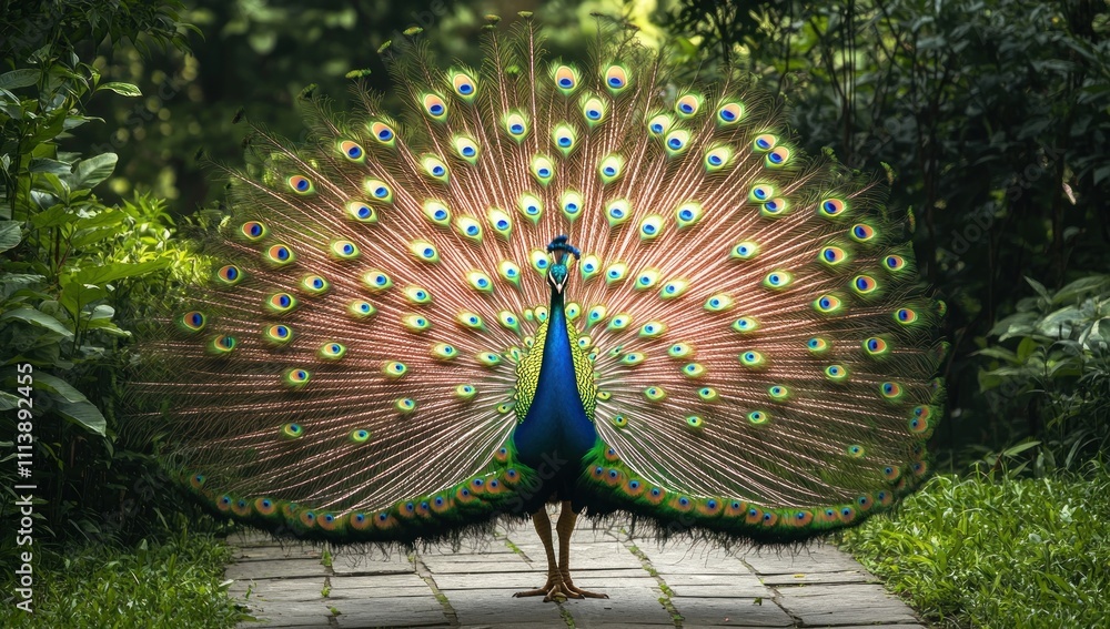Obraz premium Peacock Displaying Its Majestic Tail Feathers
