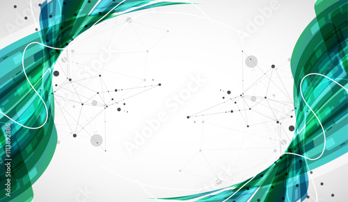 Abstract wave of rectangles with plexus elements. Hand drawn vector.