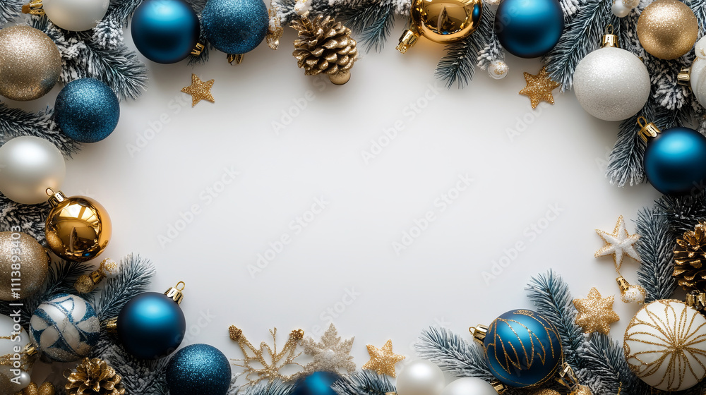 power point slide of blue,white,gold christmas decorations.Plain white background power point slide of blue,white,gold christmas decorations.Plain white background