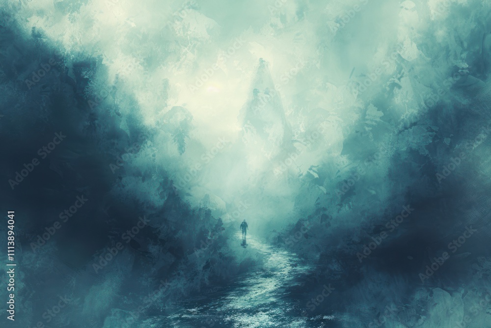 Silhouette of a man walking in a mysterious and foggy forest. The concept is the desire to explore and curiosity. Silhouette of a man walking in a mysterious and foggy forest. The concept is the desire to explore and curiosity.