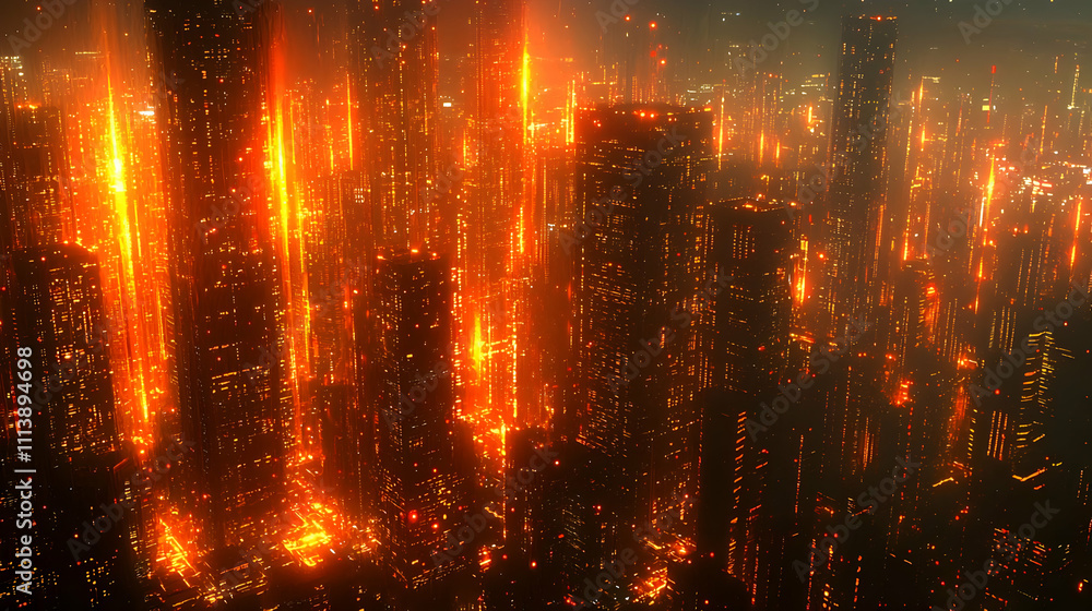 Cyberpunk Cityscape: Glowing Towers at Night Cyberpunk Cityscape: Glowing Towers at Night