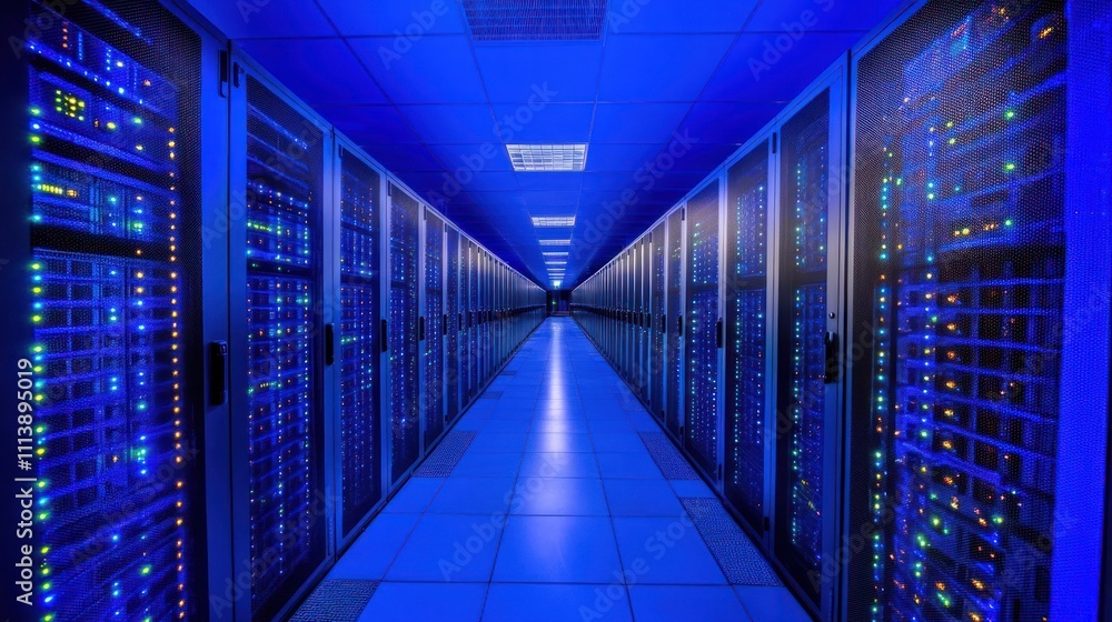 Illuminated Server Racks Line A Modern Data Center Corridor Illuminated Server Racks Line A Modern Data Center Corridor