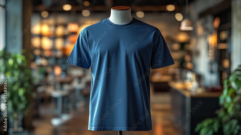 Obraz premium Navy Athletic Tee 3D Mockup T-shirt on Mannequin. Generative AI