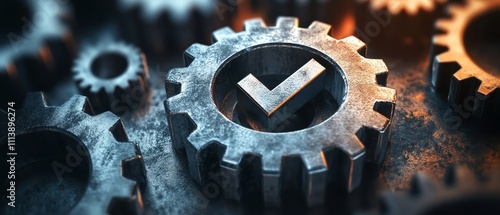 A conceptual image of gears and a checkmark