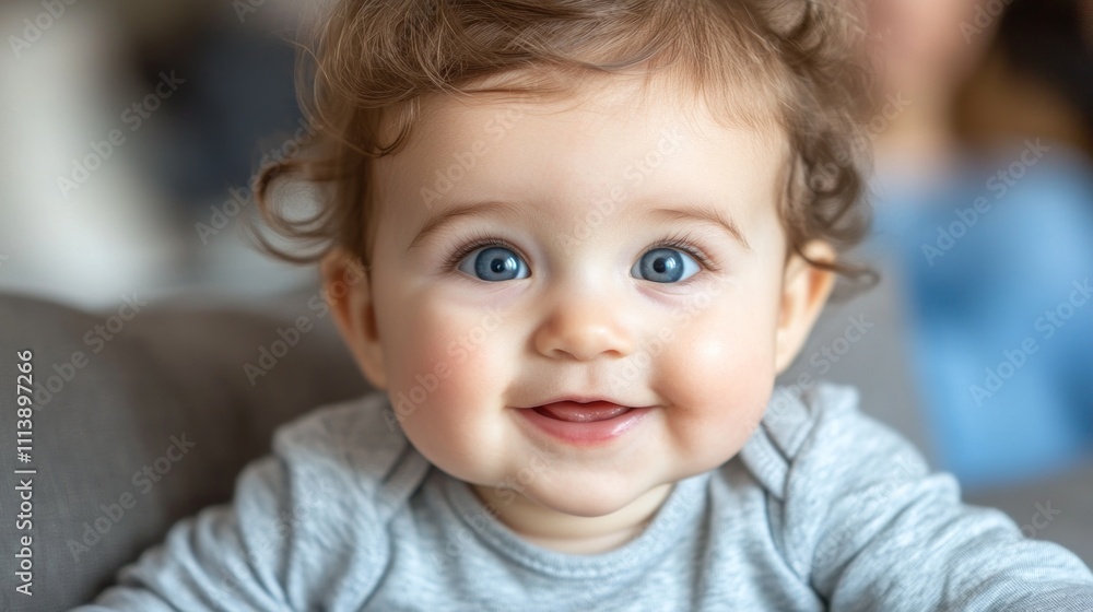 Adorable Baby Boy With Bright Blue Eyes Smiles Adorable Baby Boy With Bright Blue Eyes Smiles