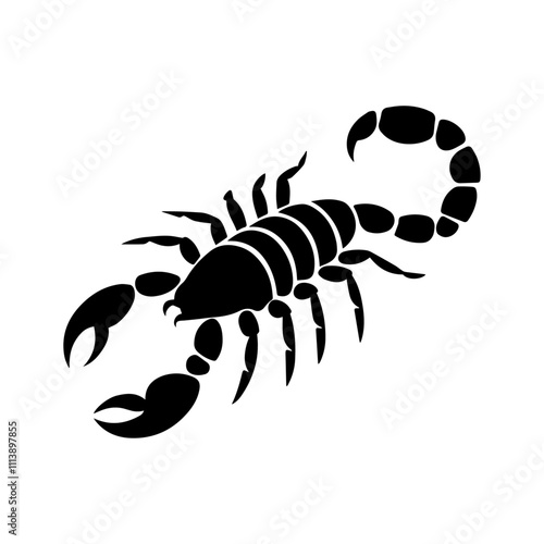 Scorpion black vector silhouette illustration. Isolated on a white background. A design element for presentation, business, decor, etc.