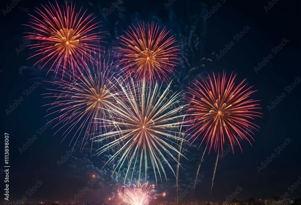 vibrant fireworks bursting in the night sky for 2025 happy new year celebrations ideal for holiday cards, party invitations, digital banners, and festive marketing materials vibrant fireworks bursting in the night sky for 2025 happy new year celebrations ideal for holiday cards, party invitations, digital banners, and festive marketing materials