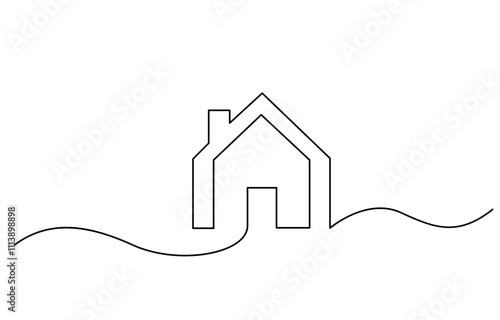 Continuous thin line home vector illustration, minimalist house icon, Home, house sign line continuous drawing vector.