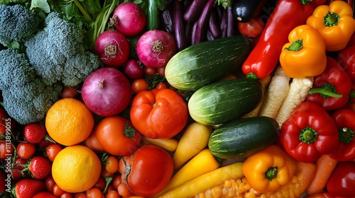 Fototapeta Naklejka Na Ścianę i Meble -  Fresh organic vegetables and fruits forming a colorful background