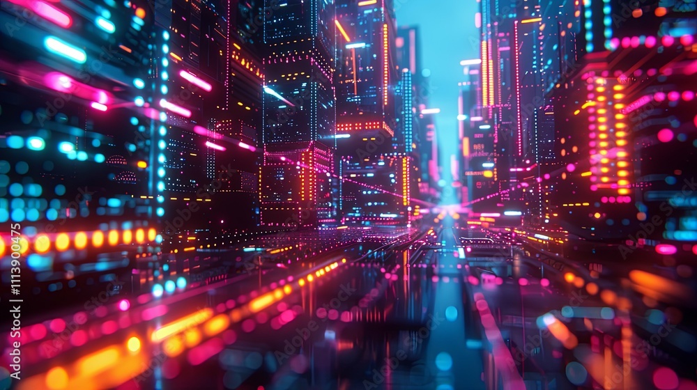 Neon-lit futuristic cityscape, vibrant digital architecture at night. Neon-lit futuristic cityscape, vibrant digital architecture at night.