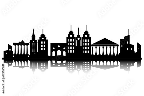 Wallpaper Mural vector city silhouette design in black color and reflection in water Torontodigital.ca