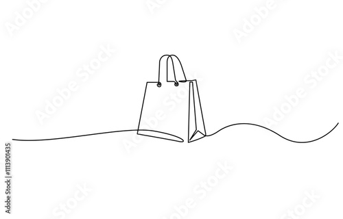 Continuous one line drawing of shopping bag. Simple one line art paper bag vector illustration, Continuous single line drawing of shopping bag design. Simple paper bag one line vector illustration.