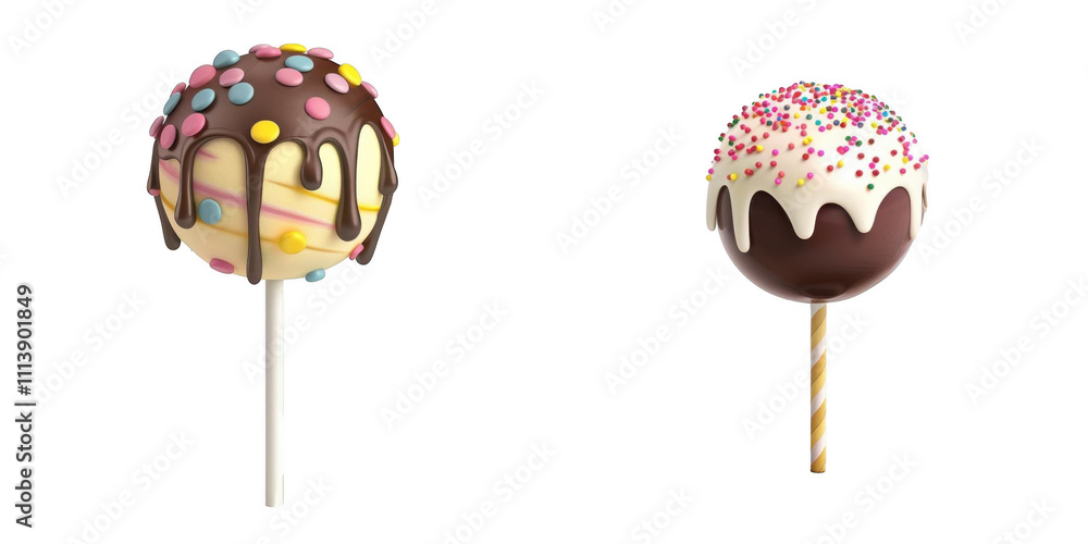 3d render cake pop isolated on transparent background Cartoon Illustration in plastic style