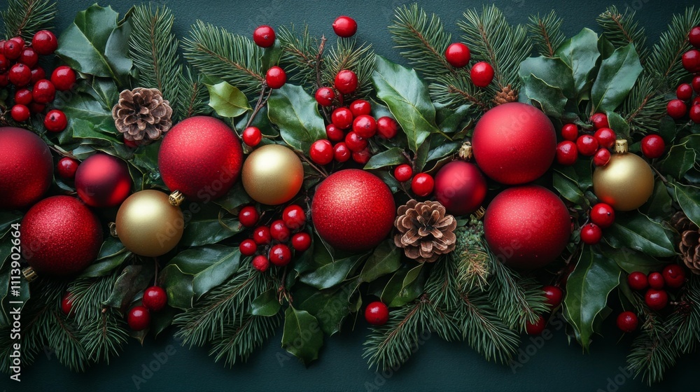 Fototapeta premium Olive Green and Red with Natural Textures New Year Theme. Generative AI