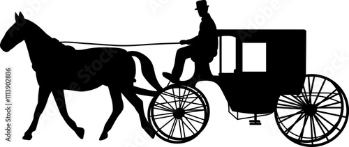 coachman driving carriage with horse silhouette , vector