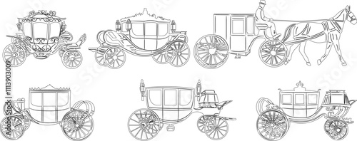 set of carriage sketch on white background, vector