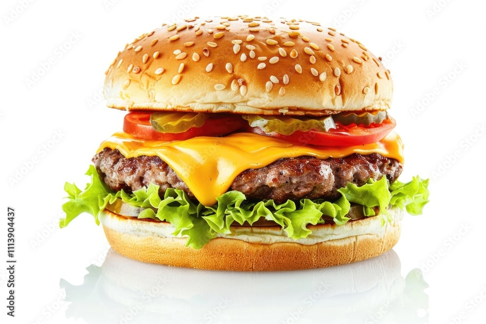 Giant classic American cheeseburger isolated on white background. Giant classic American cheeseburger isolated on white background.