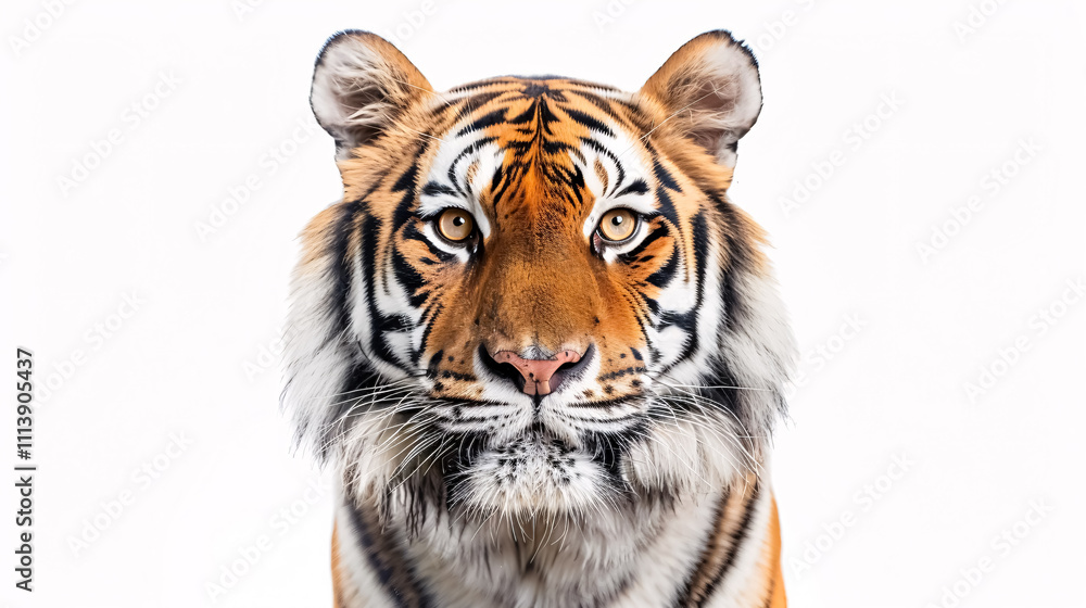 Portrait of a Tiger: Close-up, isolated on a white background. Portrait of a Tiger: Close-up, isolated on a white background.