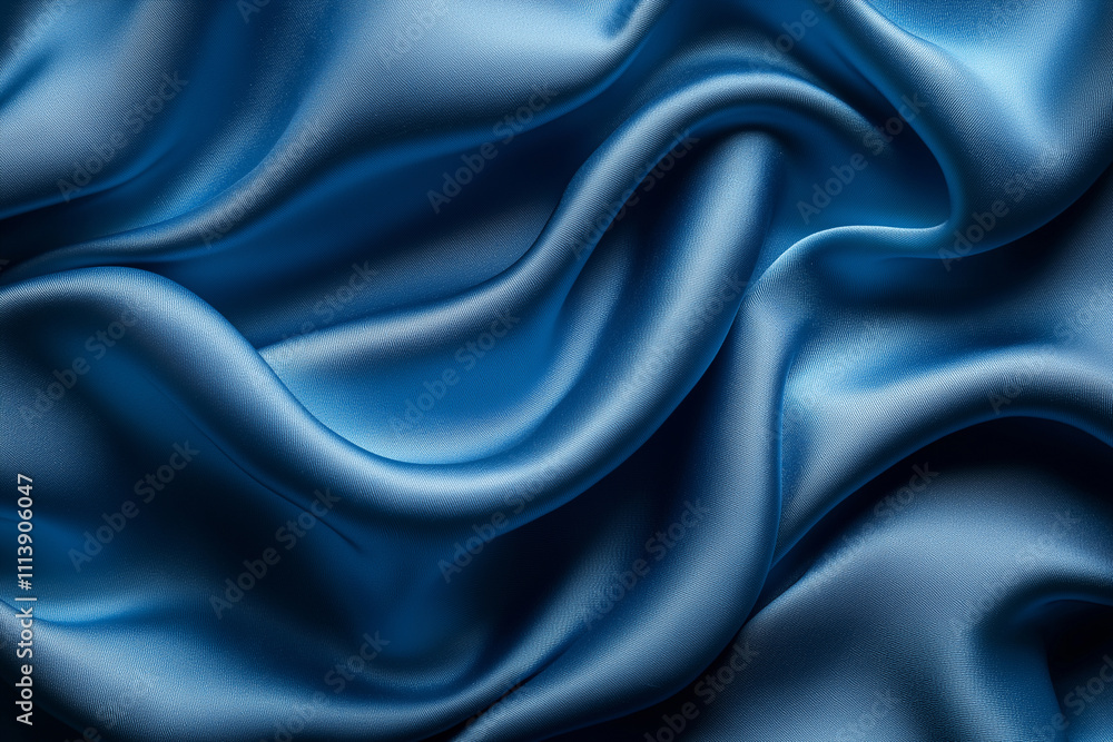 Rich blue silk fabric undulating softly under gentle light at a textile studio. Generative AI Rich blue silk fabric undulating softly under gentle light at a textile studio. Generative AI
