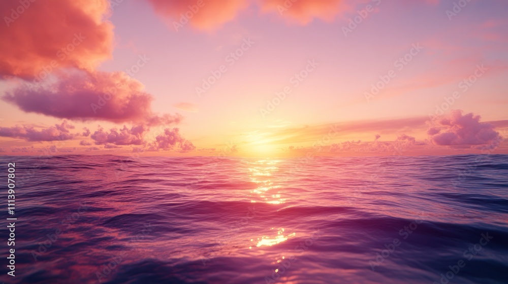 Serene Ocean Sunset Peaceful Pink Hues Sky Serene Ocean Sunset Peaceful Pink Hues Sky