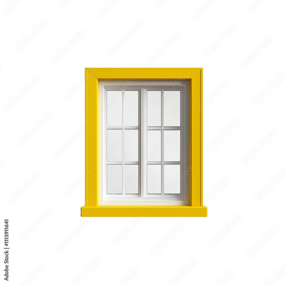 Yellow Window Frame with White Pane - Modern Minimalist Design Element Yellow Window Frame with White Pane - Modern Minimalist Design Element