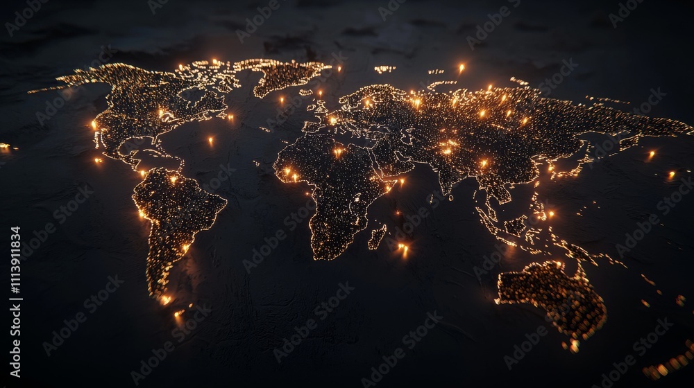 Global Map Design with Illuminated Points of Interest Global Map Design with Illuminated Points of Interest