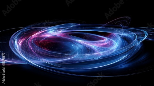 Abstract Swirling Light Trails in Blue and Red Colors on Black Background for Futuristic Concepts