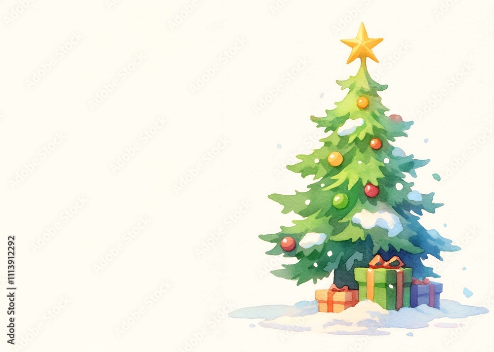 decorated Christmas tree with gifts in the snow, festive holiday scene with copy space, perfect for greeting cards or seasonal designs decorated Christmas tree with gifts in the snow, festive holiday scene with copy space, perfect for greeting cards or seasonal designs
