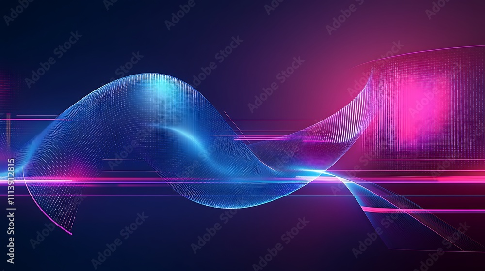 Abstract Wave Design with Neon Colors and Flowing Motion in a Dark Background for Digital Art and Technology Themes Abstract Wave Design with Neon Colors and Flowing Motion in a Dark Background for Digital Art and Technology Themes