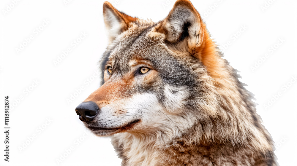 Fototapeta premium Portrait of a Wolf: Close-up, isolated on a white background.