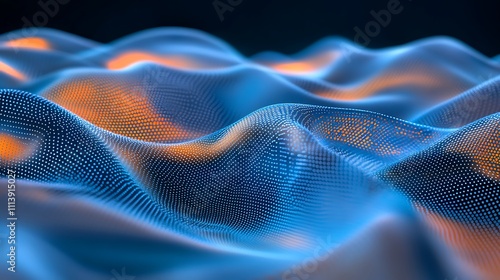 Wallpaper Mural Abstract Wavy Surface with Neon Lights and Dots in Blue and Orange Tones for Futuristic Backgrounds Torontodigital.ca