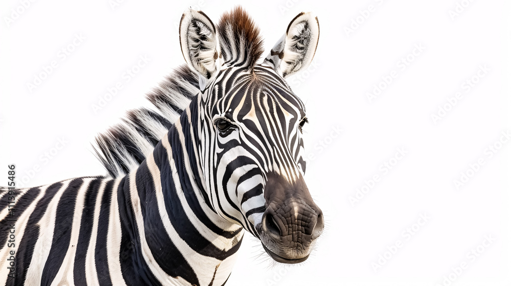 Fototapeta premium Portrait of a Zebra: Close-up, isolated on a white background.