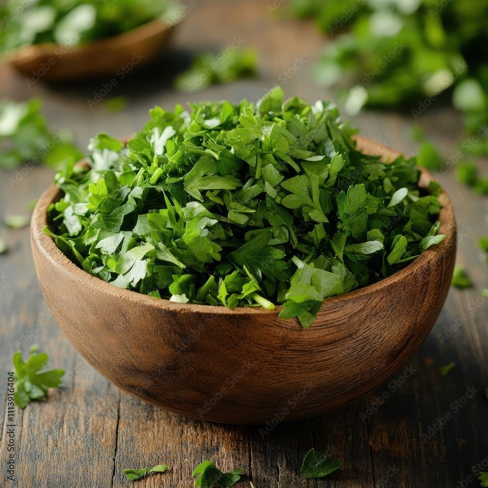 Fresh Chopped Parsley in Wooden Bowl
Fresh Chopped Parsley in Wooden Bowl