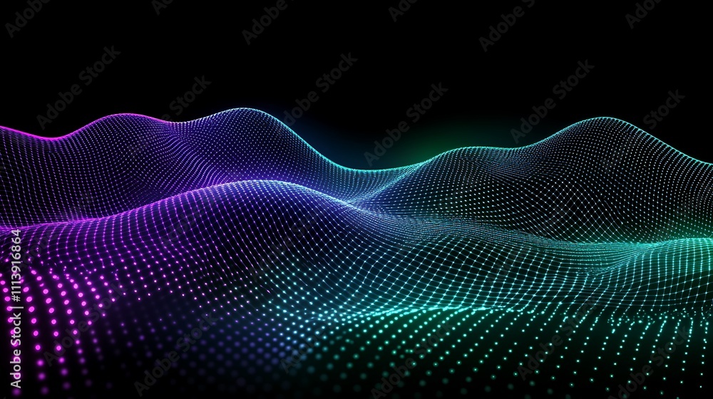 Colorful Vibrating Waves with Dots in a Dark Background for Abstract Digital Art and Technology Concepts Colorful Vibrating Waves with Dots in a Dark Background for Abstract Digital Art and Technology Concepts