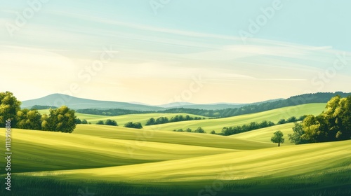 Rolling Green Hills Under a Summer Sky