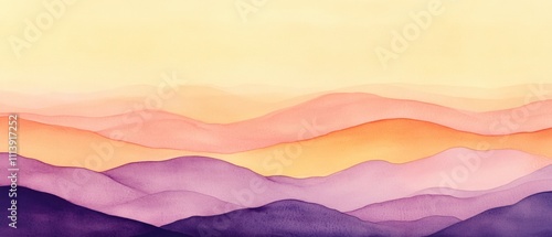 Serene Watercolor Landscape with Soft Lavender and Peach Hues | Tranquil Mountain Scenery for Home Decor and Artistic Inspiration