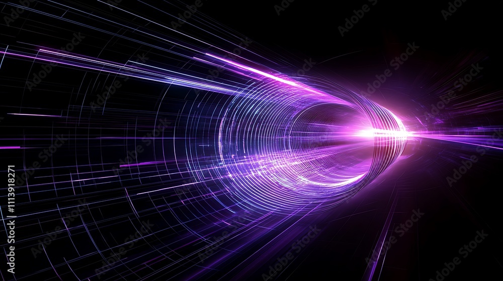 Obraz premium Dynamic Abstract Light Burst with Striking Violet and Purple Hues in a Dark Background for Creative Use