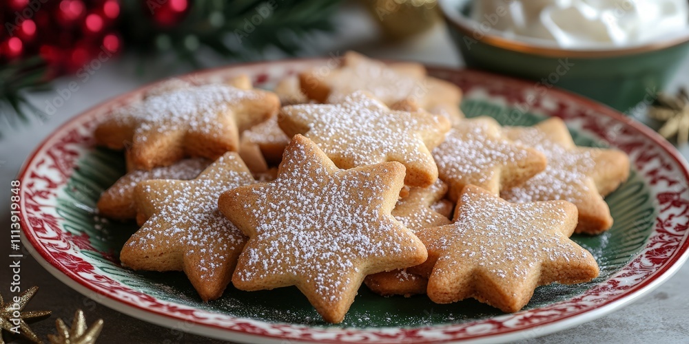 Christmas festive mince pies on decorative holiday plate