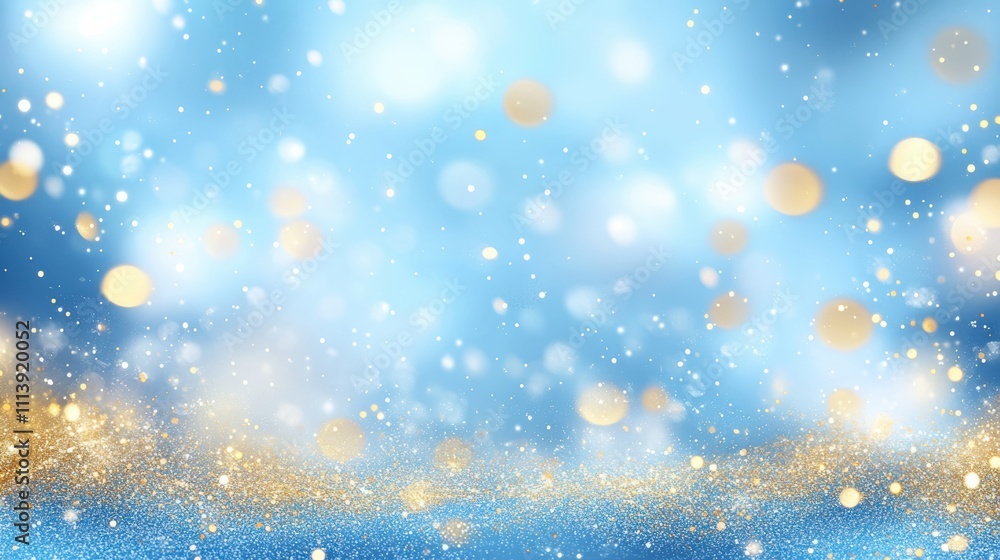 Obraz premium Blue and gold bokeh lights background for product display