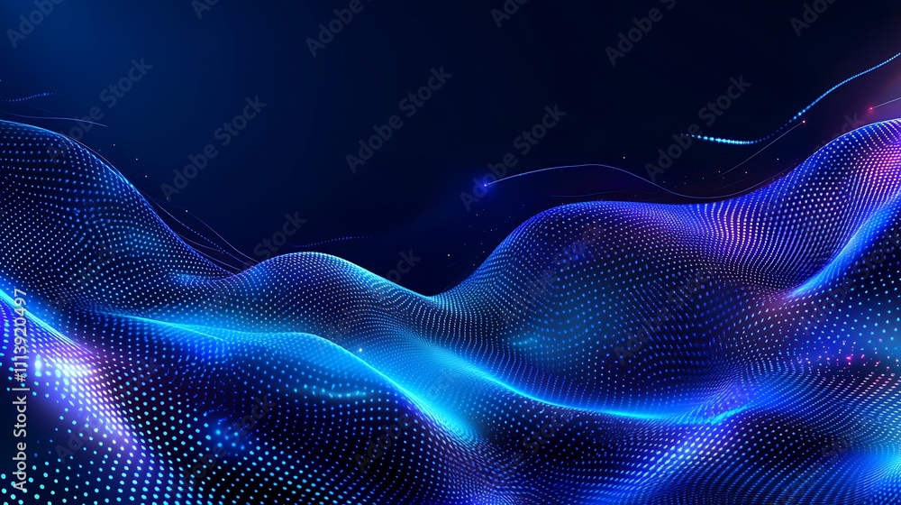 Futuristic Abstract Background with Flowing Waves of Blue Light and Dots Creating a Digital Atmosphere Futuristic Abstract Background with Flowing Waves of Blue Light and Dots Creating a Digital Atmosphere