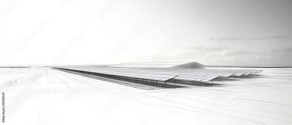 Conceptual project illustration of a solar panel farm Conceptual project illustration of a solar panel farm